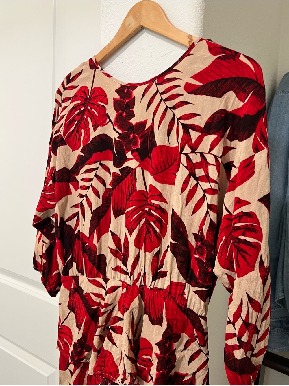 H&M X Johanna Ortiz Red Tropical Leaf Print Mini Dress - Picture 2 of 12